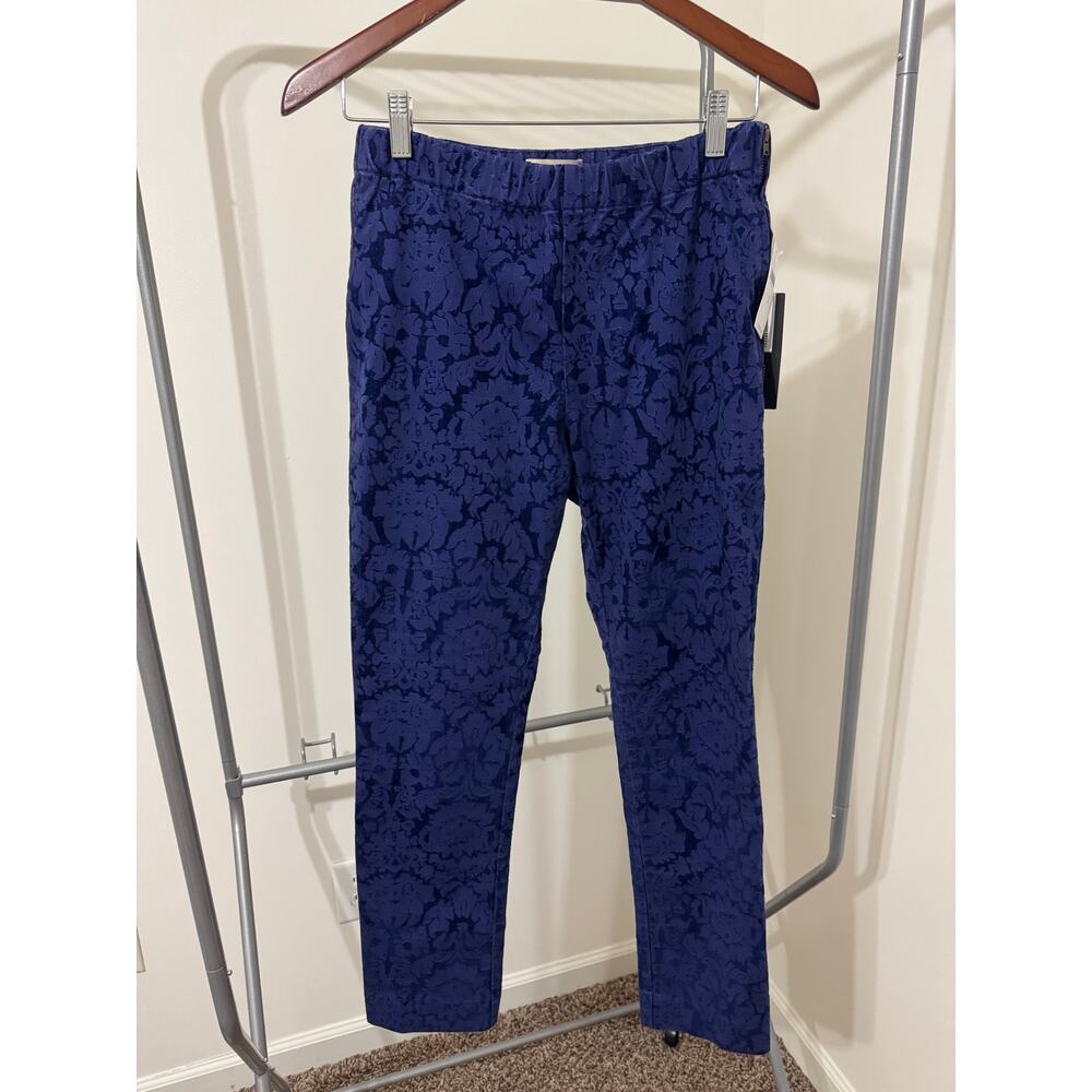Anthropologie The Essential Skinny Blue Floral Jacquard Pants Size 4 NWT
